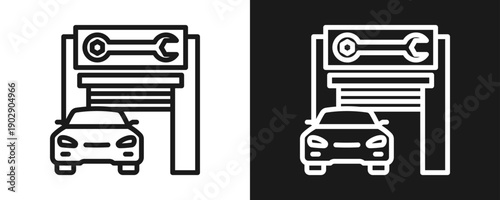 Repair Shop Icon Set Outline In White And Black Background