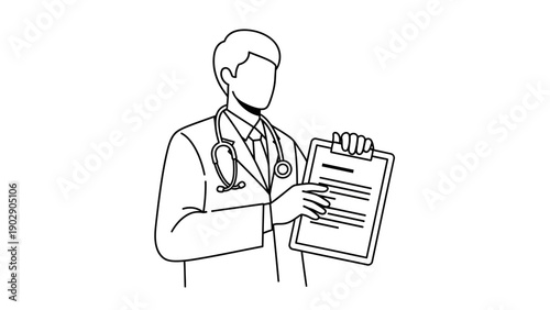 Doctor holding medical clipboard document.