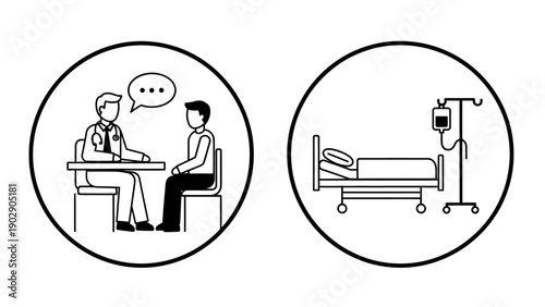 Hospital Bed and Doctor Talking.