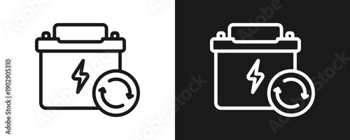 Battery Replacement Icon Set Outline In White And Black Background