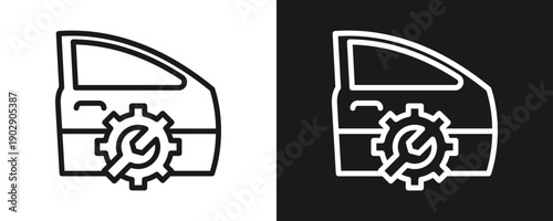 Car Door Repair Icon Set Outline In White And Black Background