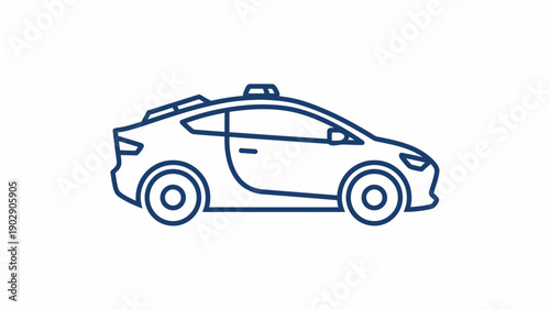 Modern minimalist blue line art car icon representing transportation and ride-sharing services