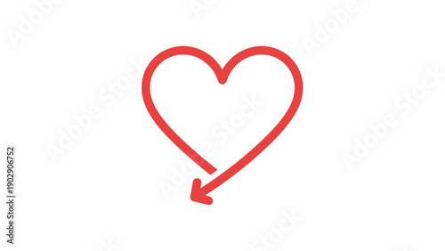 Abstract red heart outline with an arrow loop design representing love connection direction or