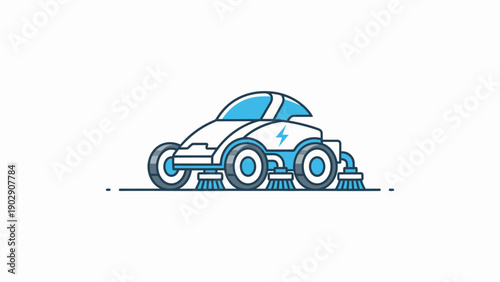 Modern electric street sweeper vehicle illustration for urban cleaning and environmental