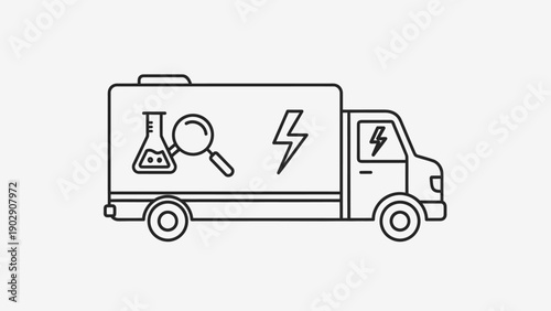 Scientific and Electrical Service Delivery Truck Icon Illustrating Research and Power Solutions