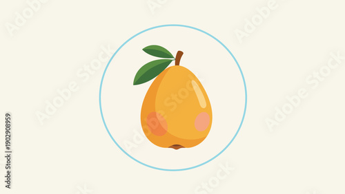 Delicious cartoon pear illustration inside a blue circle on a light background an ideal fresh