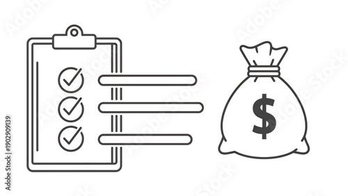 Financial Planning Checklist with Money Bag Icon Illustration.