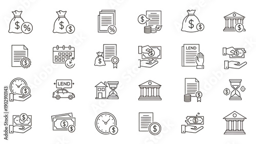 Collection of simple business and finance icons for digital design and presentations.