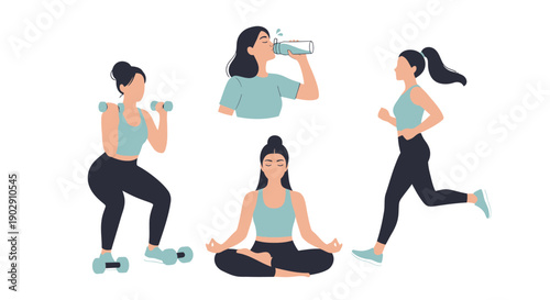 vector illustration of a woman practicing healthy lifestyle habits