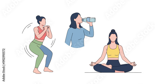 vector illustration of a woman practicing healthy lifestyle habits
