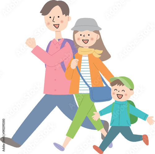 元気にお出かけをする若い家族