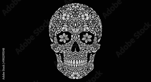 Intricate Floral Skull Design - A Symbolic Celebration of Life and Art