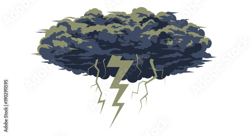 Dramatic Storm Cloud with Lightning Bolt Illustration