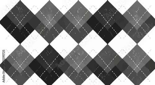 Classic Argyle Diamond Pattern in Shades of Grey with Faint Dashed Lines