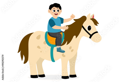 Cute Kid Jockey Riding Horse. little kid riding a horse. 