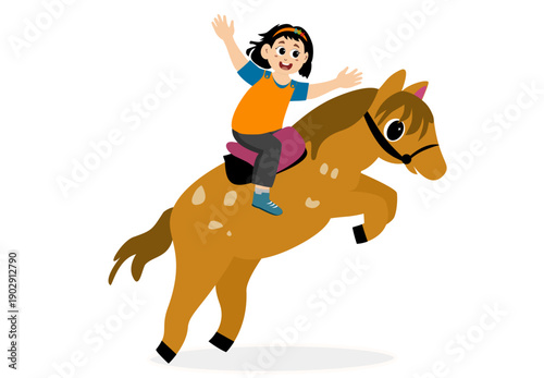 Cute Kid Jockey Riding Horse. little kid riding a horse. 