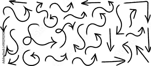 A chaotic arrangement of hand drawn black arrows and curved lines covers the entire frame depicting movement and direction in a complex pattern