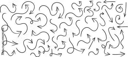 A chaotic arrangement of hand drawn black arrows in various sizes and orientations fills the frame suggesting movement and direction high quality professional