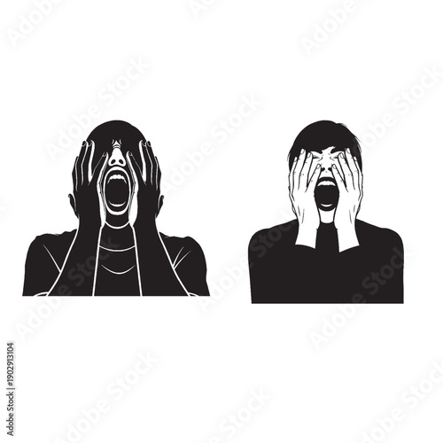 Person Screaming Silently with Hands on Face Silhouette – Silent Pain, Emotional Distress, Mental Health Concept