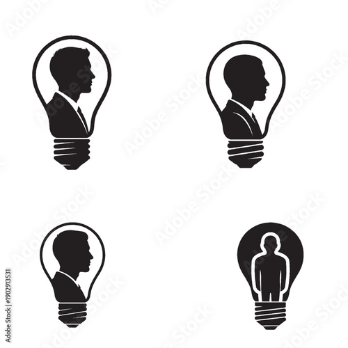 Human Silhouette Inside Light Bulb – Idea, Innovation, Creativity Concept