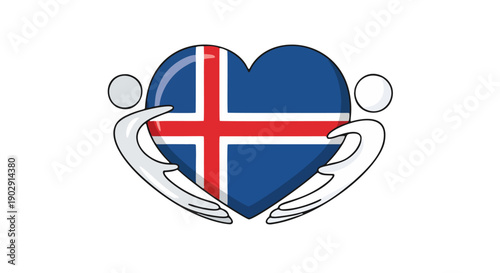 Symbolic Heart Holding Graphic Featuring Icelandic Flag in Simple Line Style Illustration with Scandinavian Cross Design