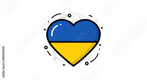 Ukrainian Flag-Inspired Heart Graphic with Blue, Yellow, Stylized Motion Lines in Modern Art Design