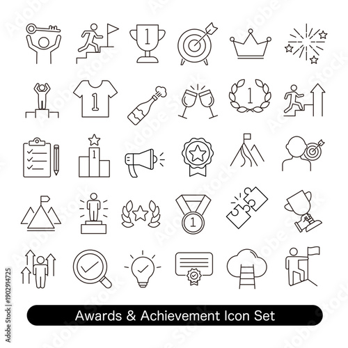 表彰・入賞・達成のアイコンセット:1位・メダル・評価素材