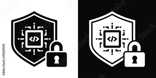 Secure Build Icon White And Black Background Style