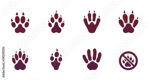 Collection of Animal Paw Prints and No Paw Print Symbol.