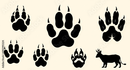 Collection of Animal Paw Prints and Deer Silhouette.