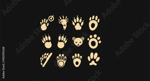 Collection of animal paw prints and footprints icons.