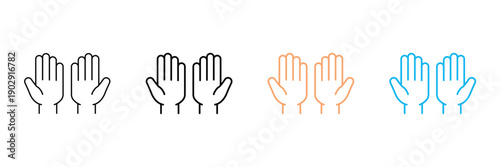 Set of minimalist open hands icons with transparent background, depicting prayer, charity, generosity, giving, and receiving, spiritual support, vector illustration