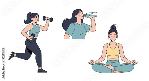 vector illustration of a young woman practicing healthy lifestyle habits