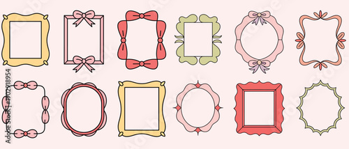 A charming collection of decorative, hand-drawn border frames with playful bows and elegant curves, perfect for adding a touch of whimsy to your designs
