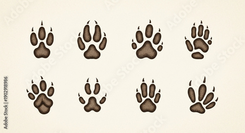 Collection of Animal Paw Prints on a Light Background.