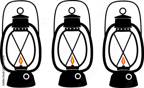 Vintage Lantern Illustration Set. Ramadan Oil Lamp Decorative Collection. Retro Light Vector Design