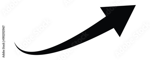 Curved arrow icon featuring black right upward shape for use direction, movement, and progression design. black curved arrow isolated on white background . Vector  illustration.