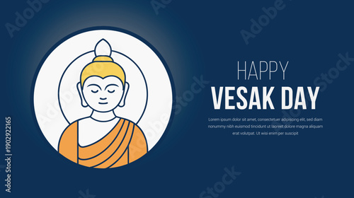 A serene illustration of buddha for a happy vesak day celebration, featuring a minimalist design on a dark blue background.