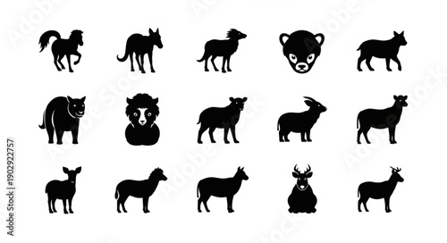 Collection of Animal Silhouettes Vector Icons.