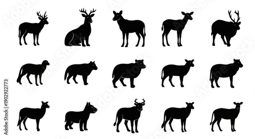 Collection of Animal Silhouettes Deer Sheep and Goat.