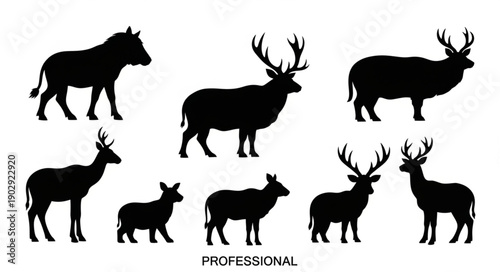Collection of animal silhouettes including deer and boar.