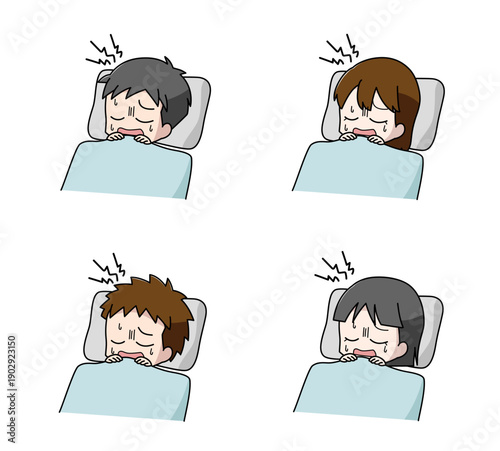 睡眠中にうなされている子どものイラスト4種類セット