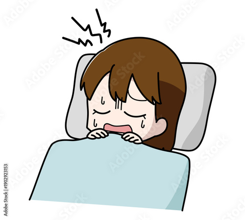睡眠中にうなされている女の子のイラスト