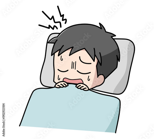 睡眠中にうなされている男の子のイラスト