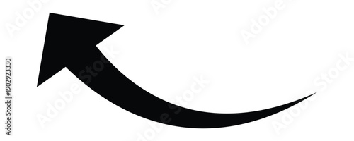 Curved arrow icon featuring black left upward shape for use direction, movement, and progression design. black curved arrow isolated on white background . Vector  illustration.