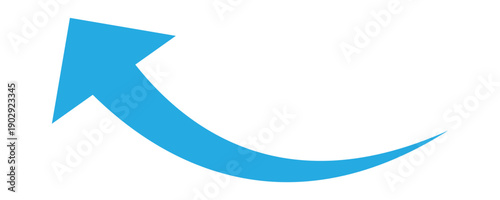 Single long blue curve arrow icon vector.  Upward curved arrow icon. Blue curved arrow icon isolated on white background. Hand drawn curved arrows for graphic design. Vector illustration.