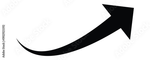 Curved arrow icon featuring black right upward shape for use direction, movement, and progression design. black curved arrow isolated on white background . Vector  illustration.