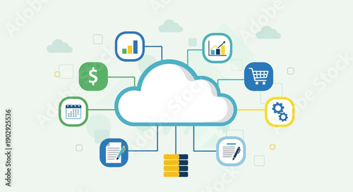 Centralized Cloud Computing Infrastructure Connecting Diverse Business Applications and Data Management Systems for Seamless Digital Operations and Information Flow