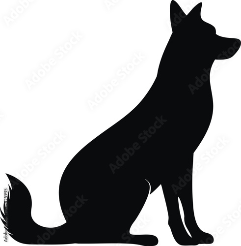German Shepherd Dog Silhouette, Minimalist Sitting Canine Vector Illustration on White Background