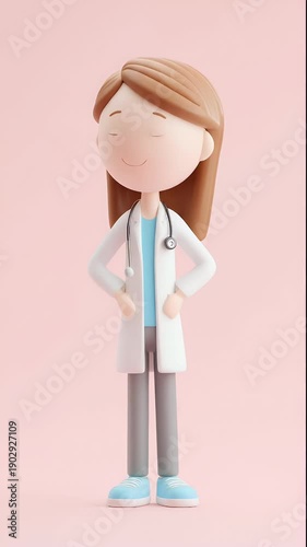 Cartoon Doctor Standing Confidently in a Medical Setting with a Stethoscope.